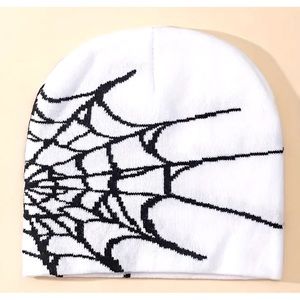 Goth Spider Web Beanie Y2K Knitted Warm Beanie Hip Hop Unisex white n black